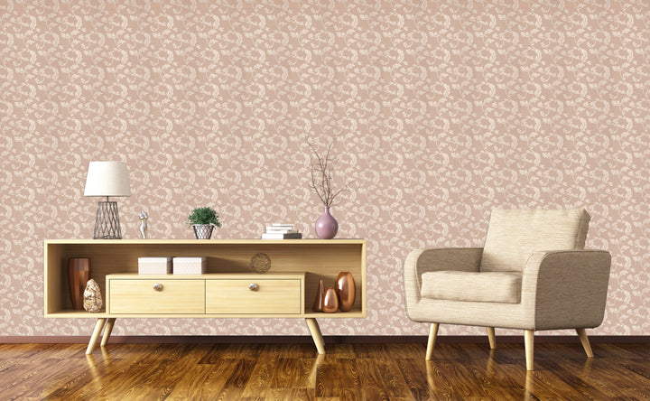 Salmon Damask Wallpaper