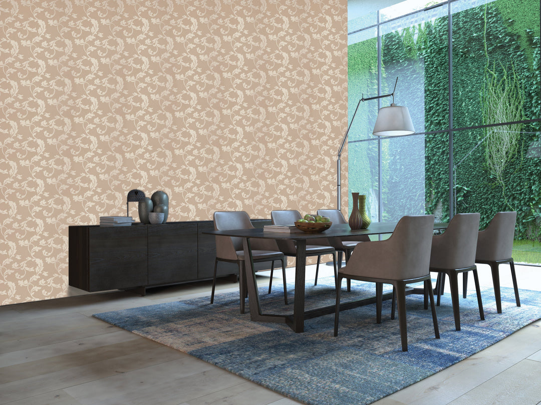 Salmon Damask Wallpaper