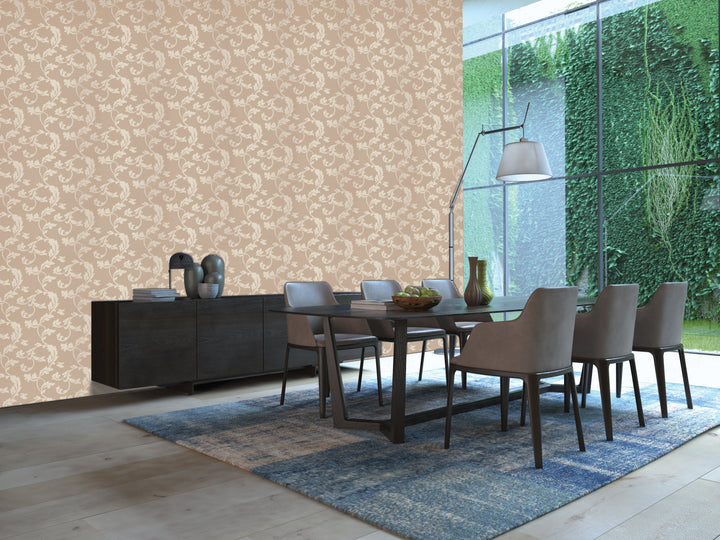 Salmon Damask Wallpaper