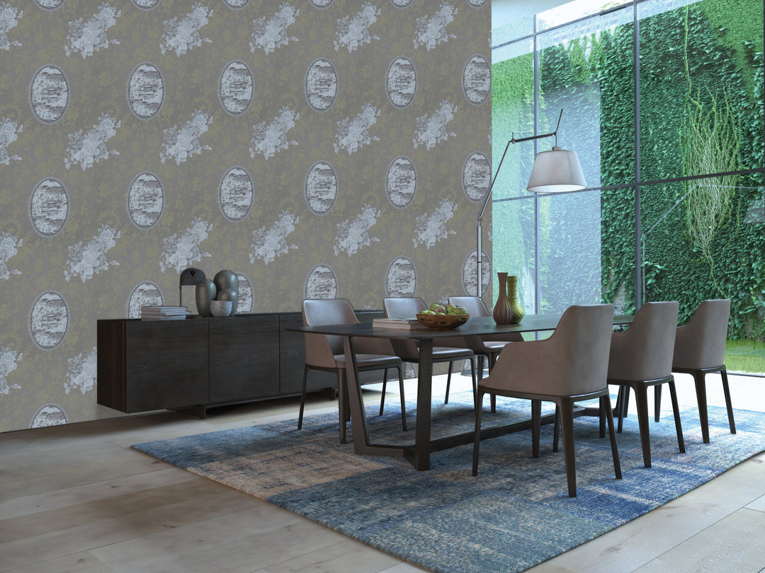 Queen Anne B Charcoal Floral Wallpaper Sk2825