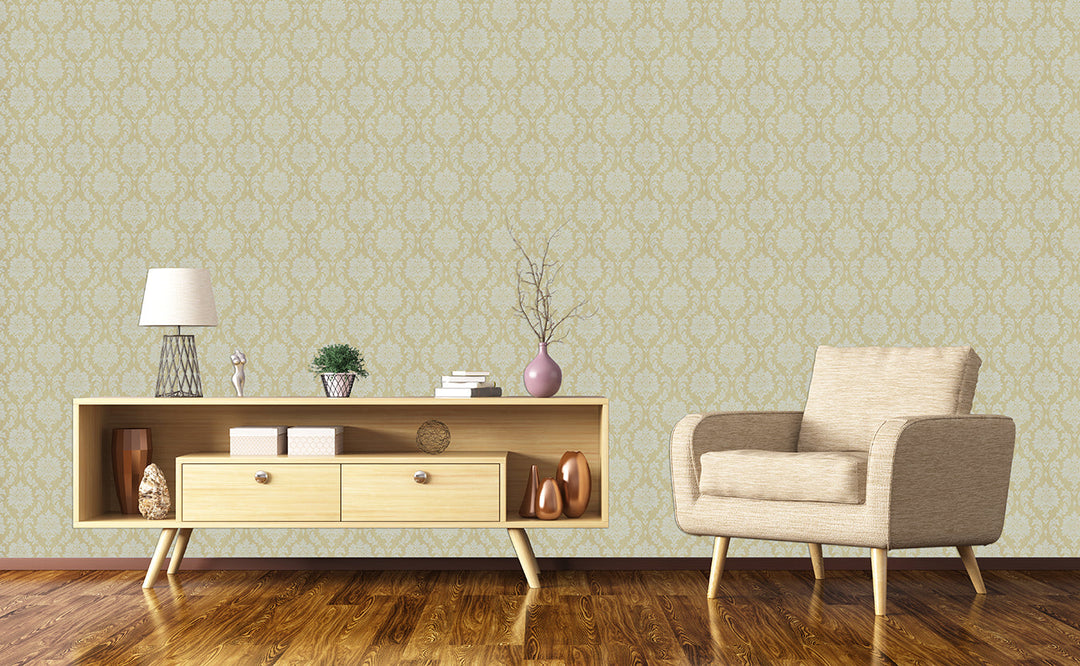 Oatmeal Grey Damask Wallpaper