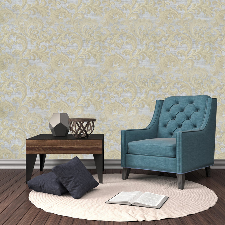 Queen Elizabeth Pale Gold Damask Wallpaper 35401