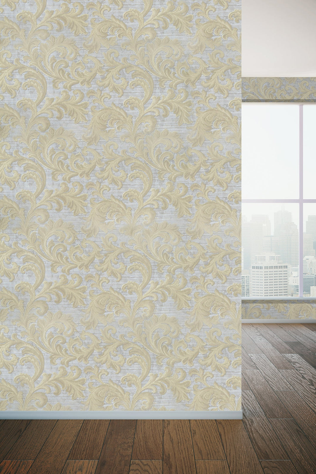 Queen Elizabeth Pale Gold Damask Wallpaper 35401