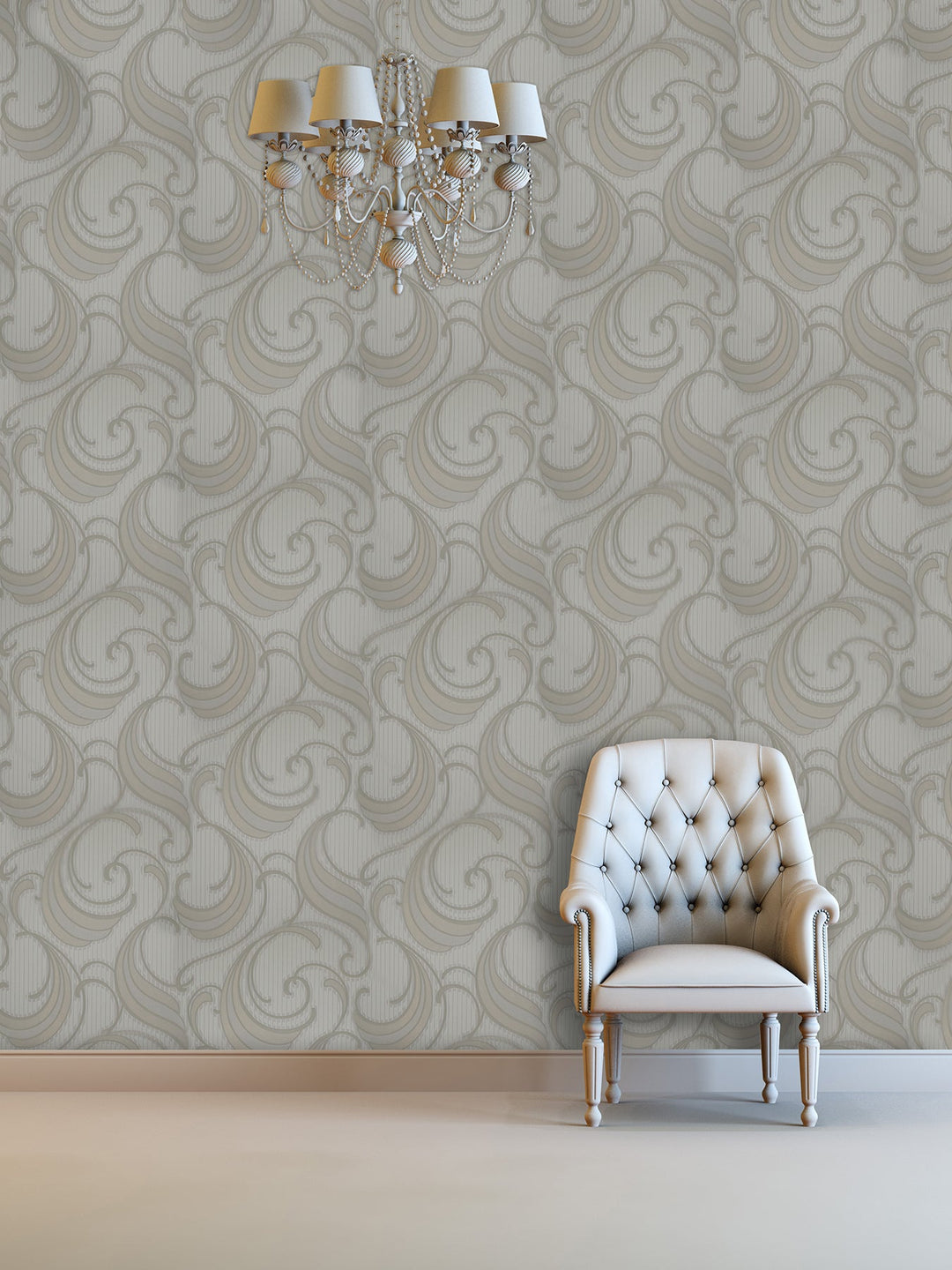 Queen Victoria Xu Cream Baroque Swirl Wallpaper Sku41-057