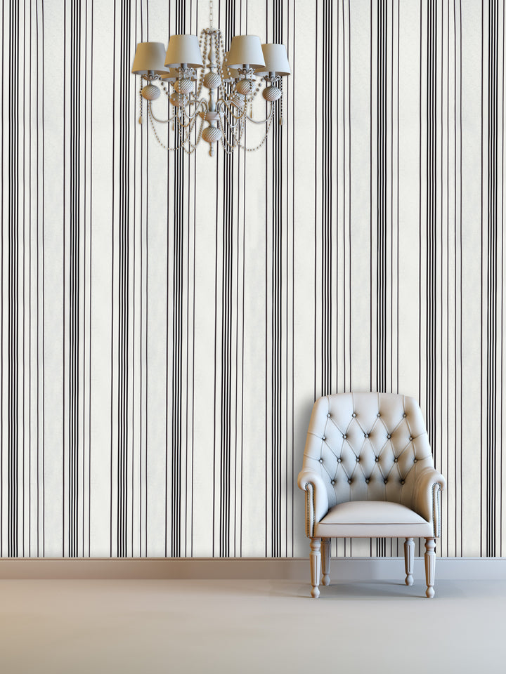 Queen Victoria Xu Charcoal Stripe Classic Wallpaper Sku42-201