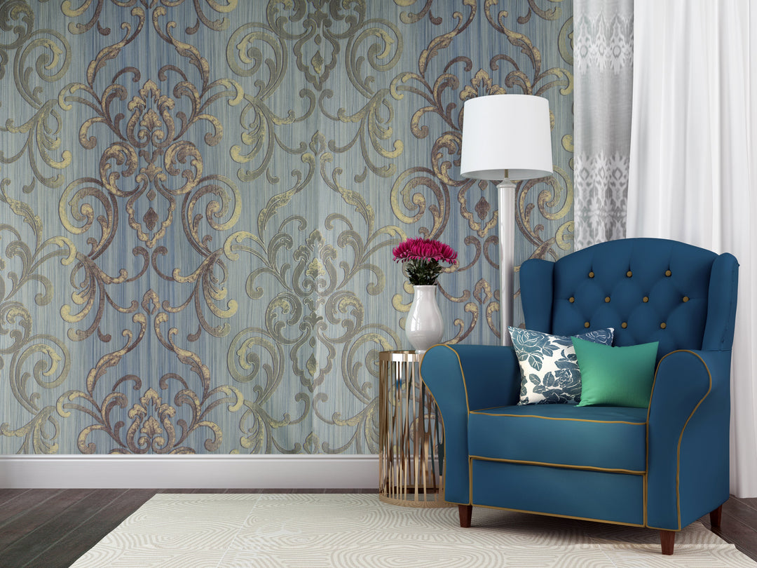 Hyde Park 29 Vintage Blue Tapestry Wallpaper Sk100-20711
