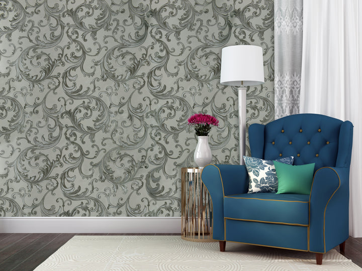 Buckingham Palace 27 Grey Fern Wallpaper Sk104-41013