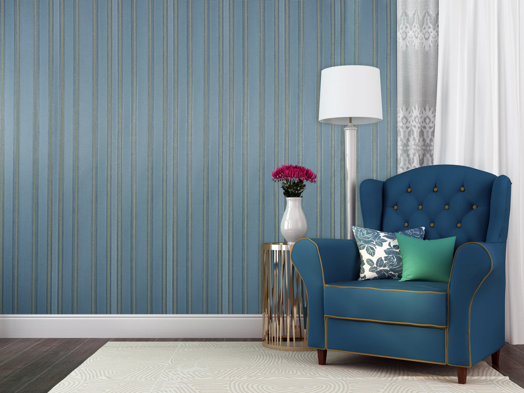 Hyde Park 29 Steel Blue Pinstripe Wallpaper Sk104-41031