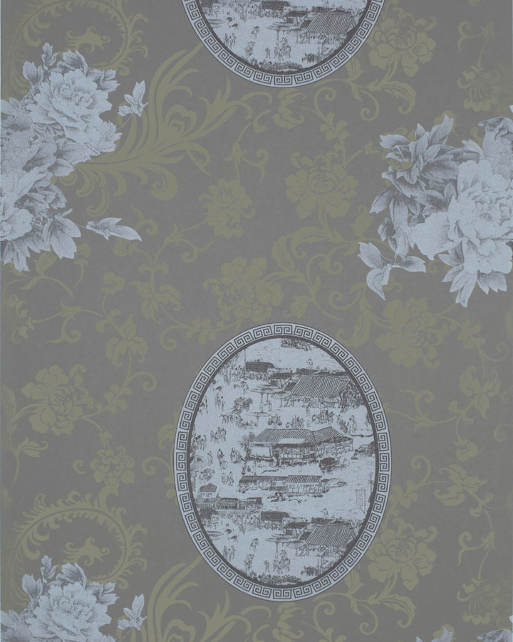 Queen Anne B Charcoal Floral Wallpaper Sk2825