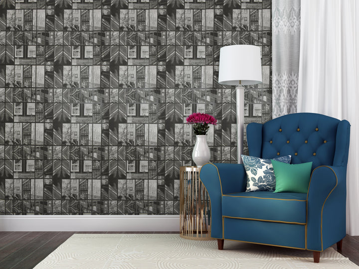 River Thames 33 Charcoal Mosaic Wallpaper Sk69-5412