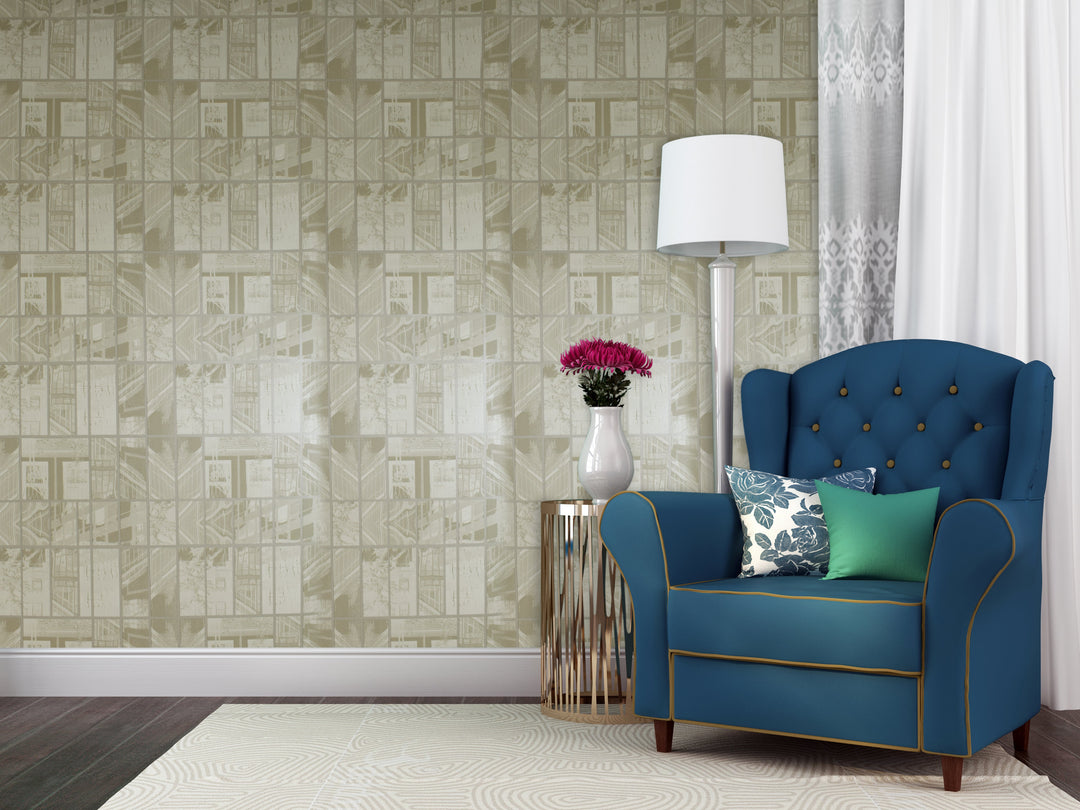 River Thames 33 Cream Mosaic Wallpaper Sk69-5413
