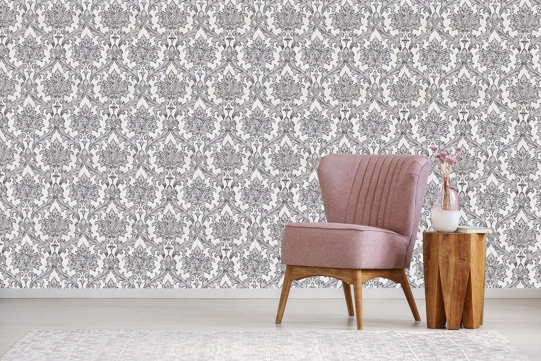 Sutton Grey Damask Wallpaper Skl39332