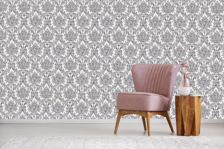 Sutton Grey Damask Wallpaper Skl39332