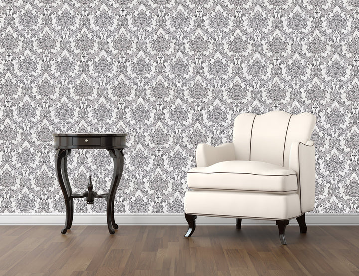 Sutton Grey Damask Wallpaper Skl39332