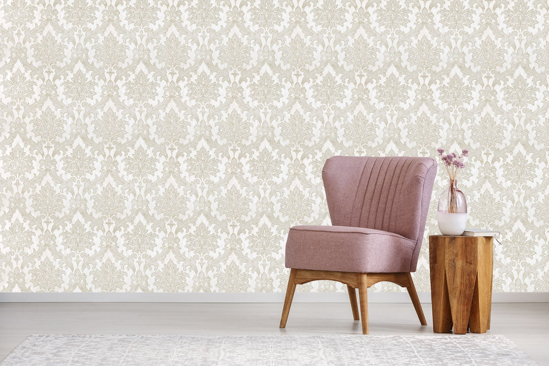 Sutton Vanilla Damask Wallpaper Skl39333