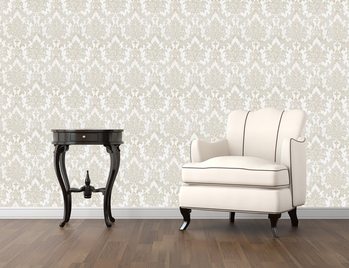 Sutton Vanilla Damask Wallpaper Skl39333