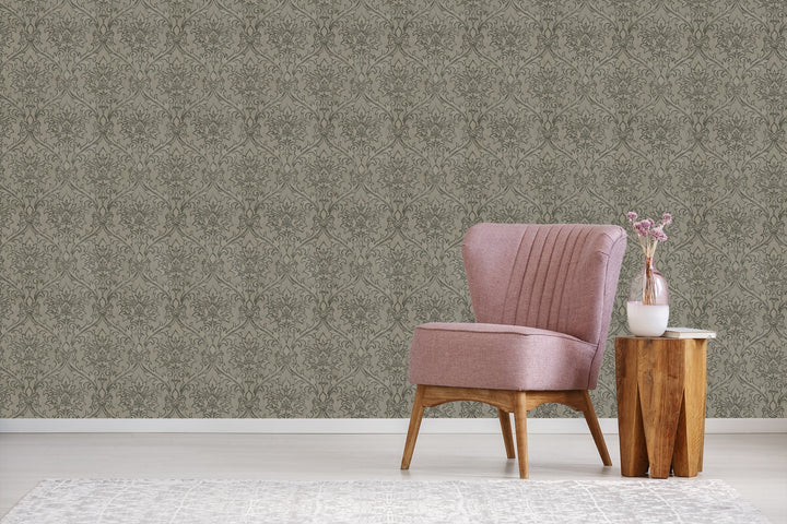 Sutton Taupe Damask Wallpaper Skl39334