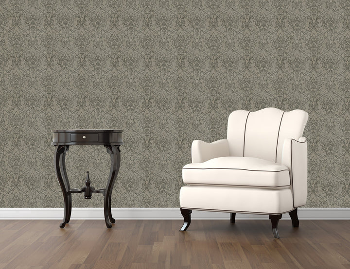 Sutton Taupe Damask Wallpaper Skl39334