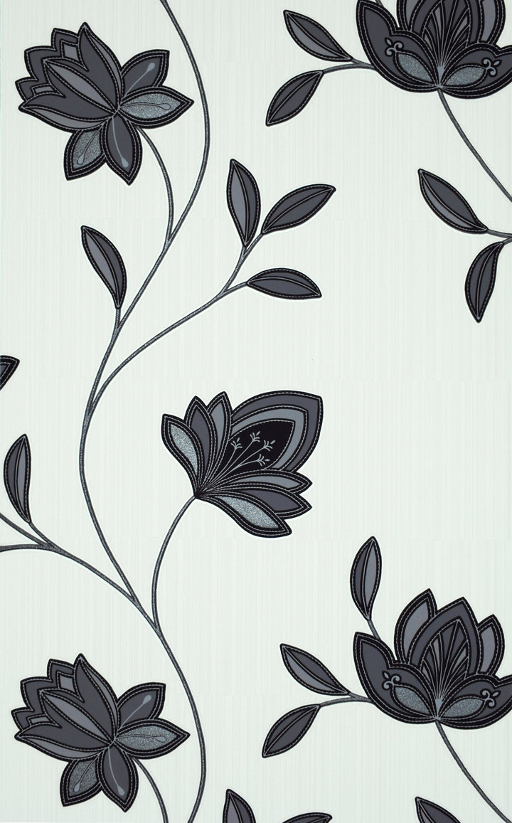 Black Botanical Flower Wallpaper