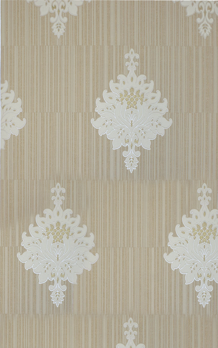Beige Damask Wallpaper