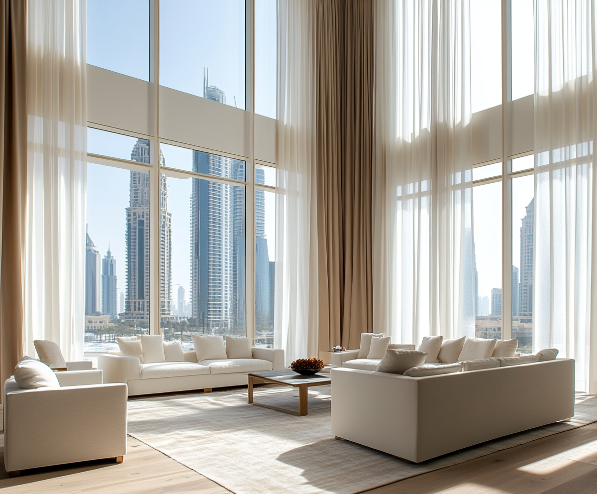 Airy Penthouse Interior Decorating With Sheer Curtains preview